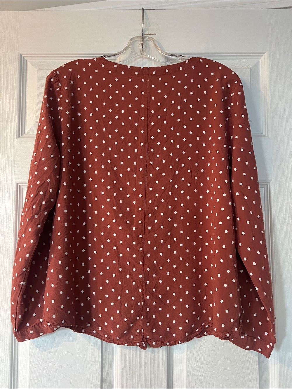 Rust Polka Dot V-Neck Button-Front Blouse - Picture 3 of 3